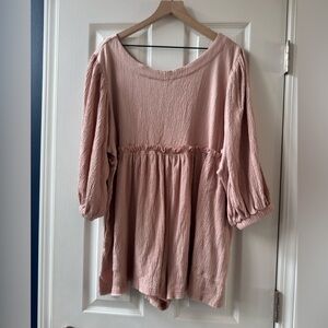 Anthropologie MABLE ROSE COLOR ROMPER PEASANT SLEEVES DEEP POCKETS nwot